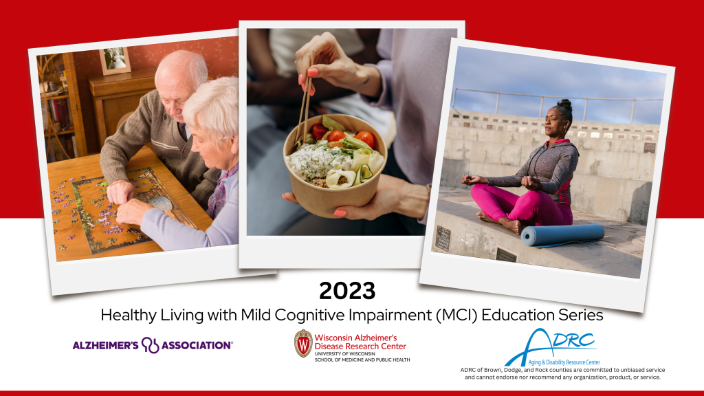Graphic image to promote the 2023 Healthy Living with MCI series with stock photos