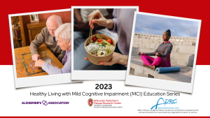 Graphic image to promote the 2023 Healthy Living with MCI series with stock photos