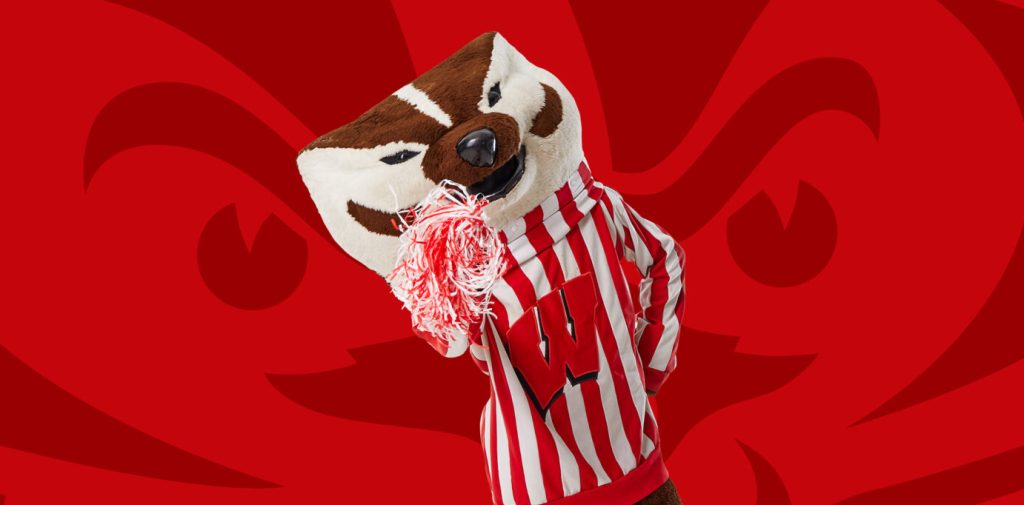 Bucky Badger with pom poms