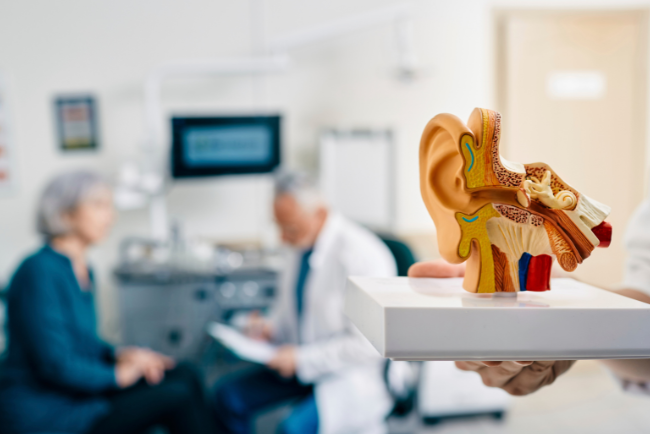 Person having their hearing tested at a doctor's office